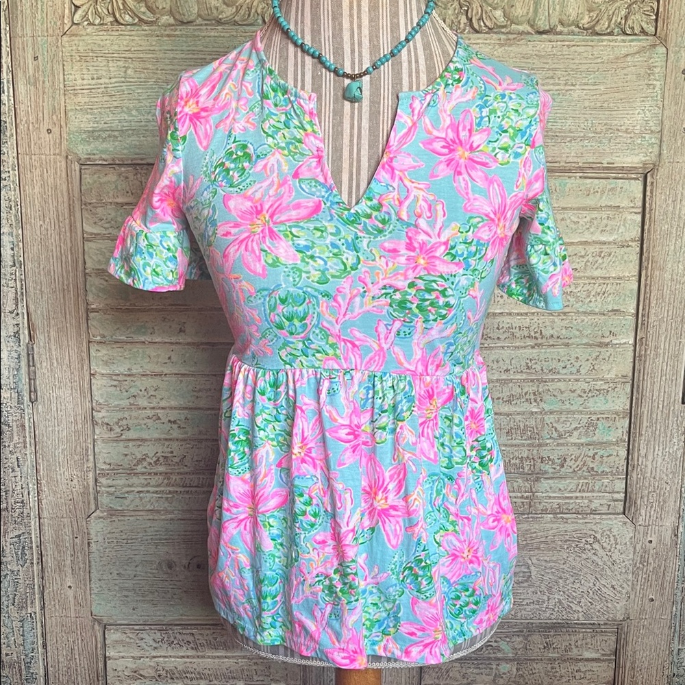 Lilly Pulitzer Pink and Green Floral Blouse